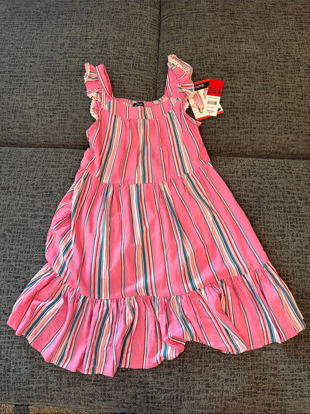 Zunie Pink Multi-Stripe Ruffle Tiered Sundress
